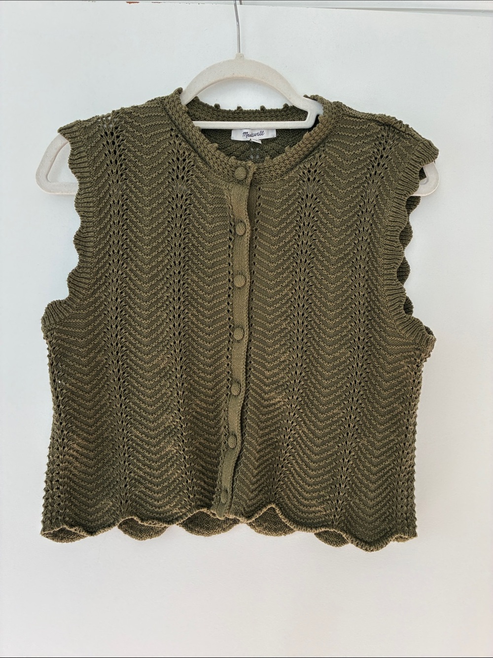 Madewell Wavy-Knit Button-Front Shell Top Olive Green